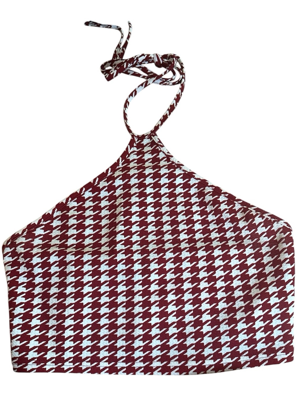 Houndstooth Halter Crop Top in Burgundy and White